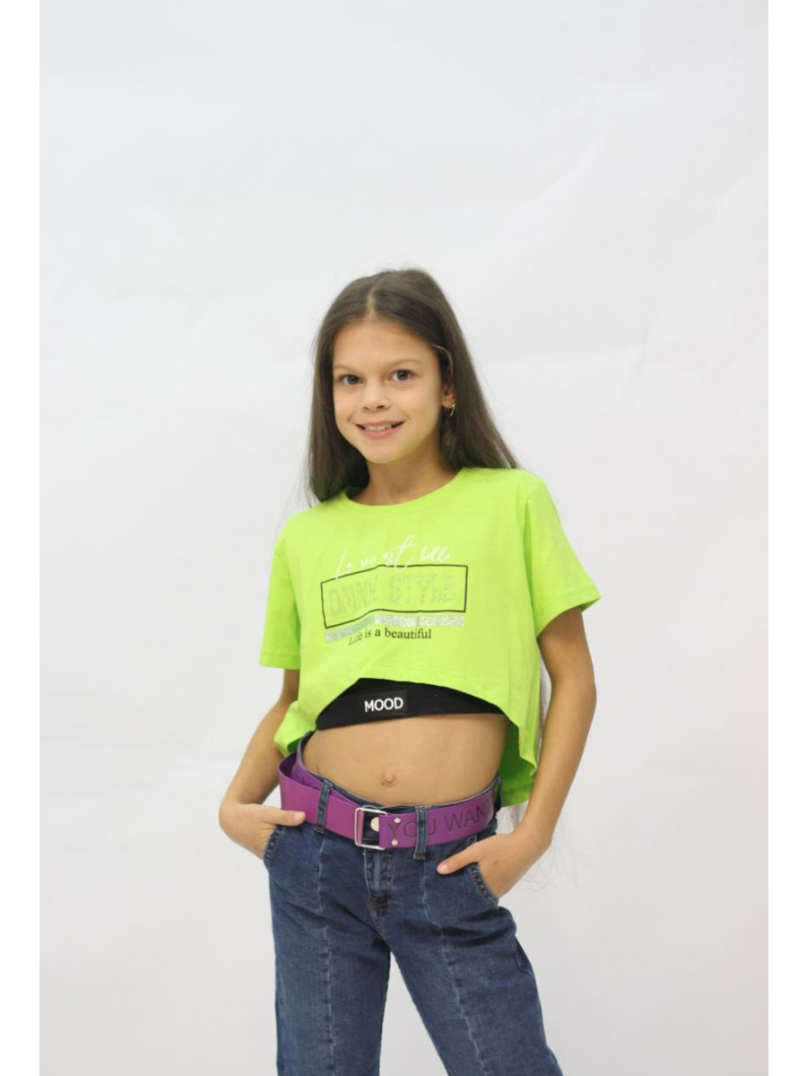 Комплект для девочки: футболка и кроп топ, цвет: салатовый