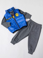 Комплект для мальчика: свитшот,штанишки и жилет болоньевый, цвет: синий