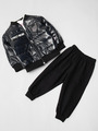 Комплект для мальчика: куртка, лонгслив и штанишки, цвет: черный