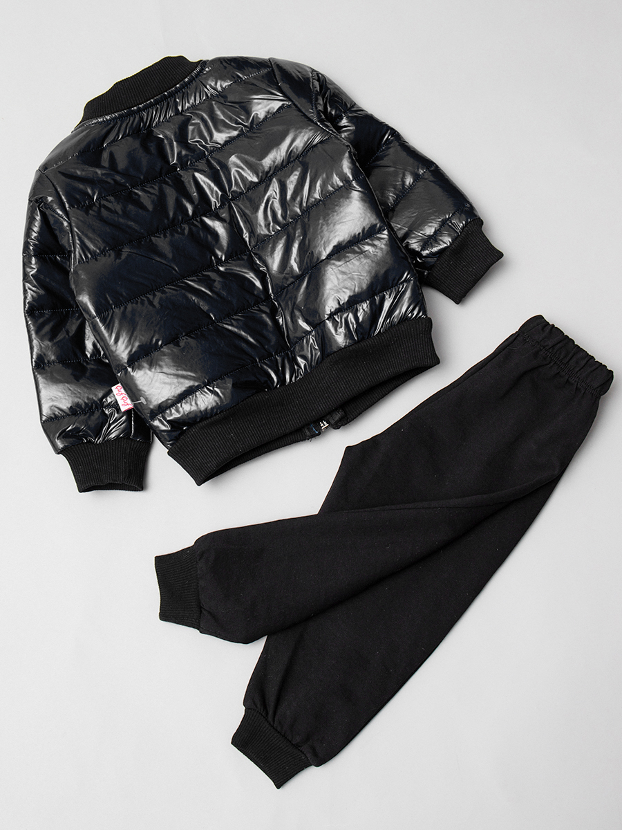 Комплект для мальчика: куртка, лонгслив и штанишки, цвет: черный