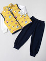 Комплект для мальчика: лонгслив,штанишки и жилет болоньевый, цвет: горчичный