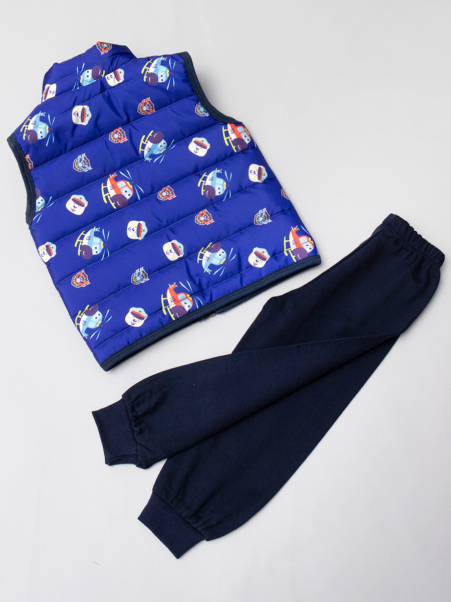 Комплект для мальчика: лонгслив,штанишки и жилет болоньевый, цвет: синий