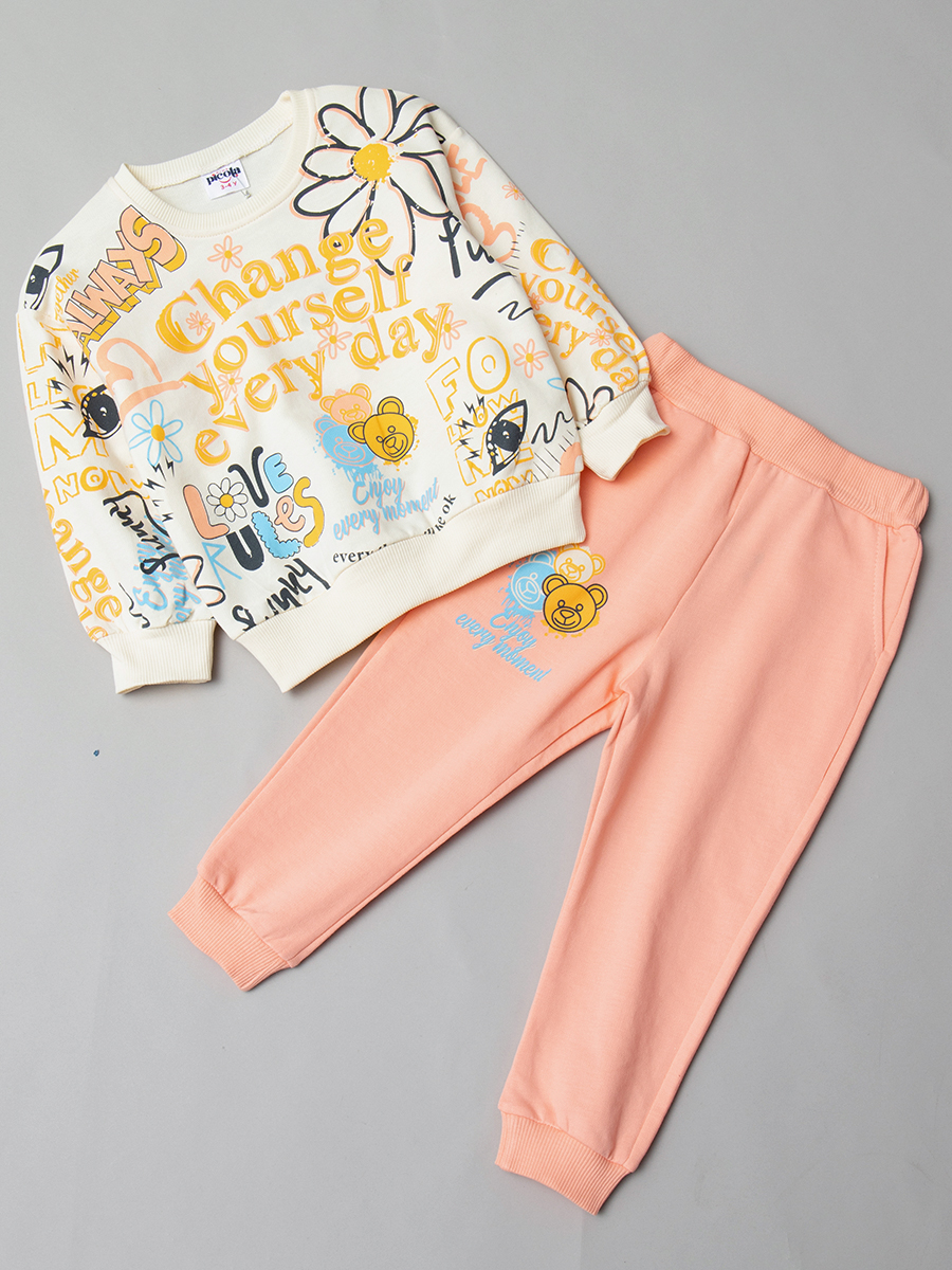 Комплект для девочки: свитшот и штанишки, цвет: персиковый