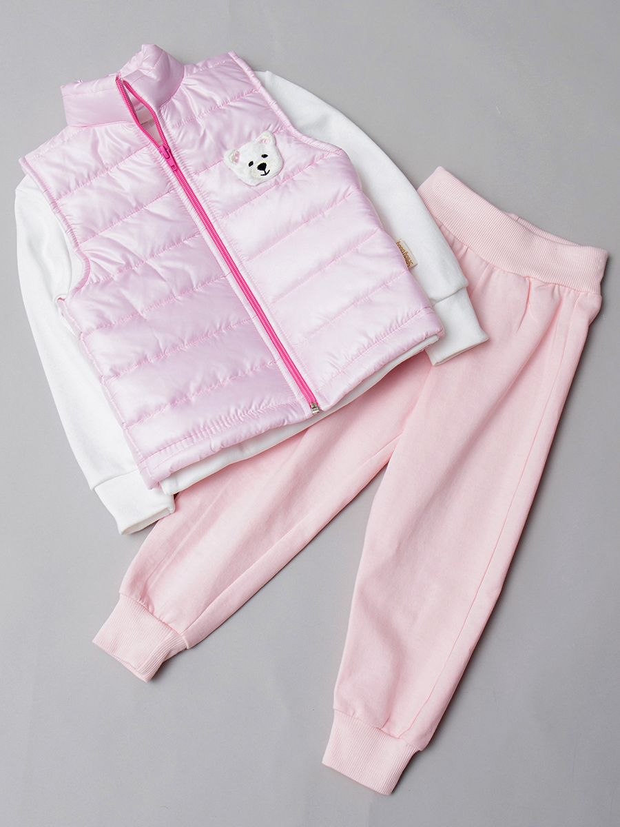 Комплект для девочки: кофточка, штанишки и жилет на синтепоне, цвет: светло-розовый