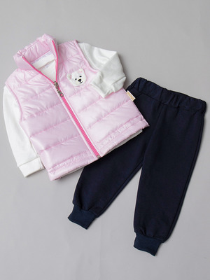 Комплект для девочки: кофточка, штанишки и жилет на синтепоне