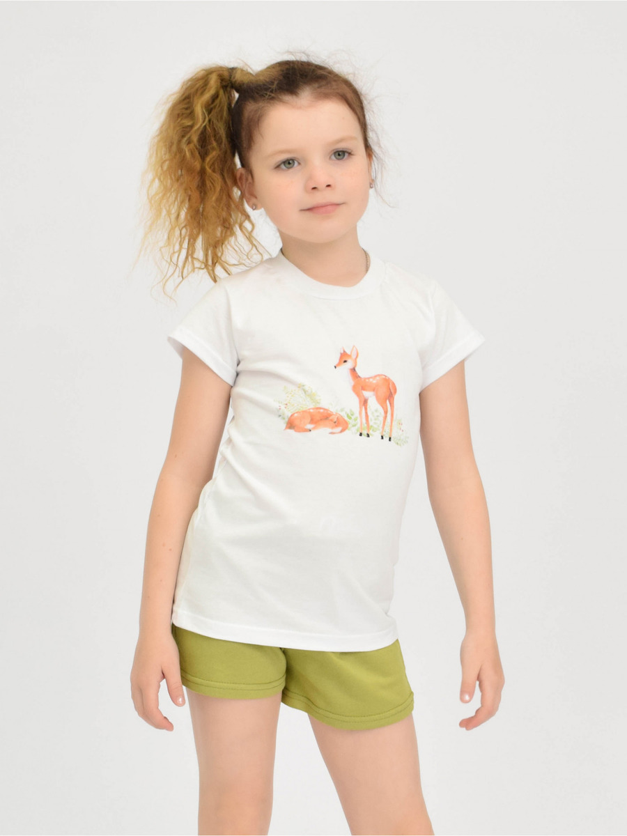Комплект для девочки: футболка и шорты, цвет: хаки