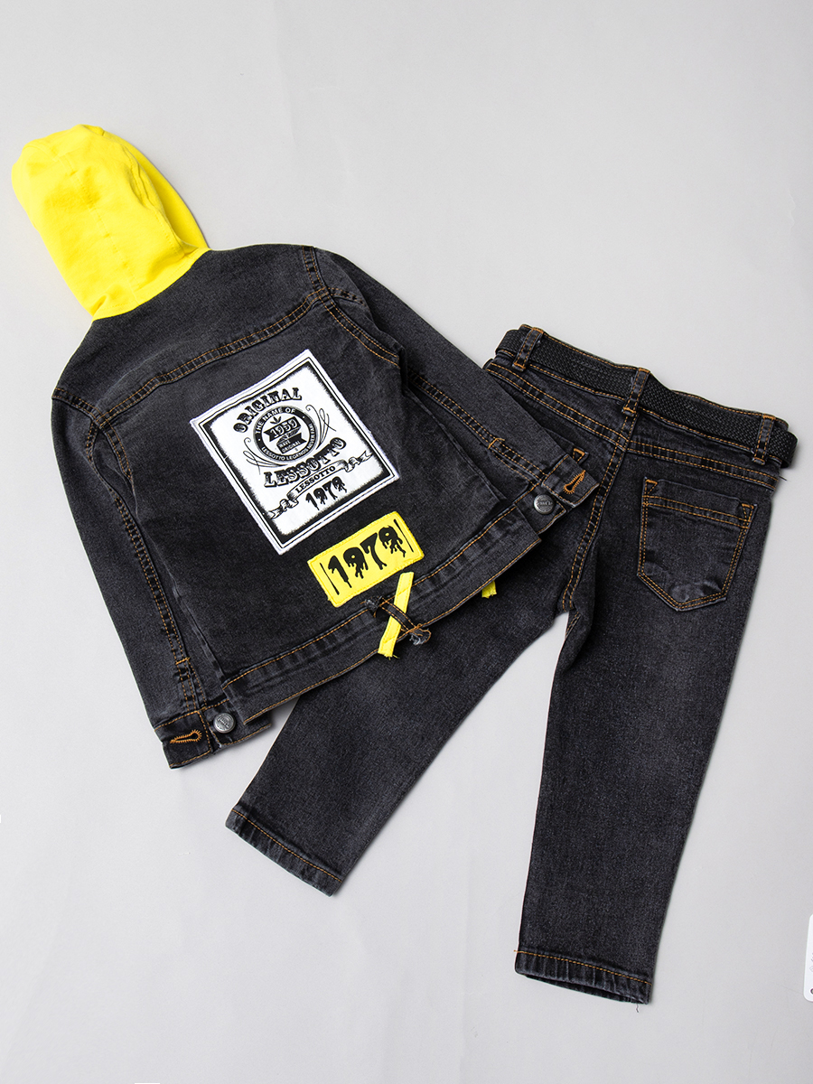 Комплект джинсовый для мальчика:куртка, брюки и футболка, цвет: черный