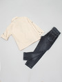 Комплект  для мальчика:рубашка, футболка и брюки джинсовые, цвет: бежевый