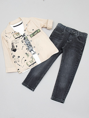 Комплект  для мальчика:рубашка, футболка и брюки джинсовые