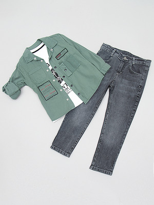 Комплект  для мальчика:рубашка, футболка и брюки джинсовые