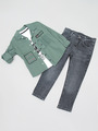 Комплект  для мальчика:рубашка, футболка и брюки джинсовые, цвет: зеленый лес