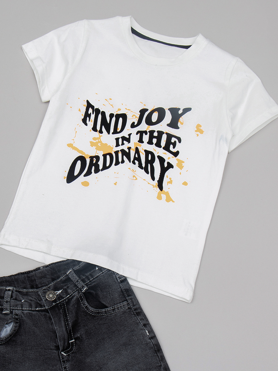 Комплект  для мальчика:рубашка, футболка и брюки джинсовые, цвет: горчичный
