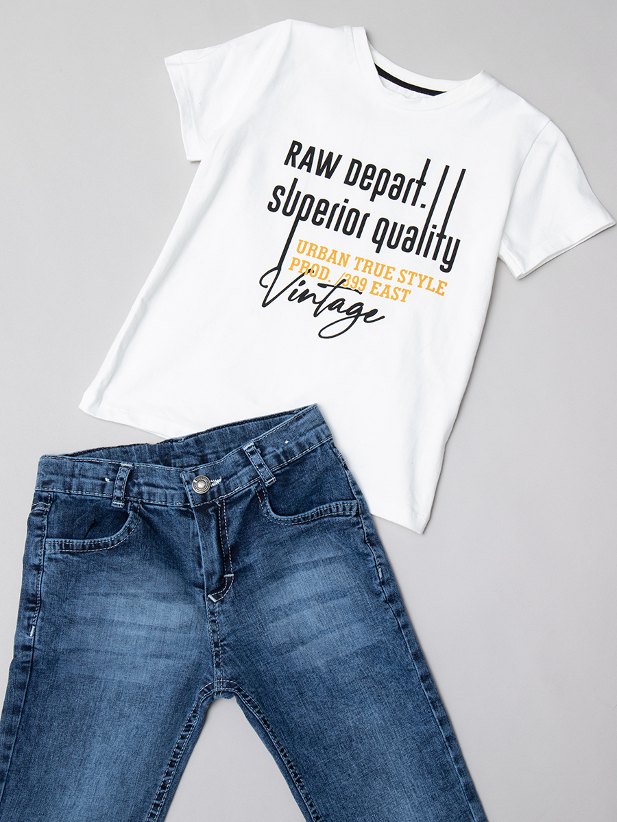 Комплект джинсовый для мальчика:куртка, брюки и футболка, цвет: деним