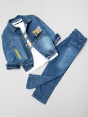 Комплект джинсовый для мальчика:куртка, брюки и футболка
