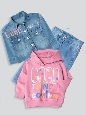 Комплект для девочки: куртка, свитшот и брюки джинсовые