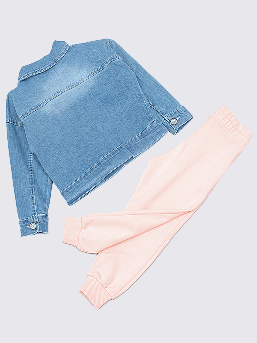 Комплект джинсовый  для девочки:куртка,брюки спортивные и свитшот, цвет: пудра