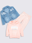 Комплект джинсовый  для девочки:куртка,брюки спортивные и свитшот