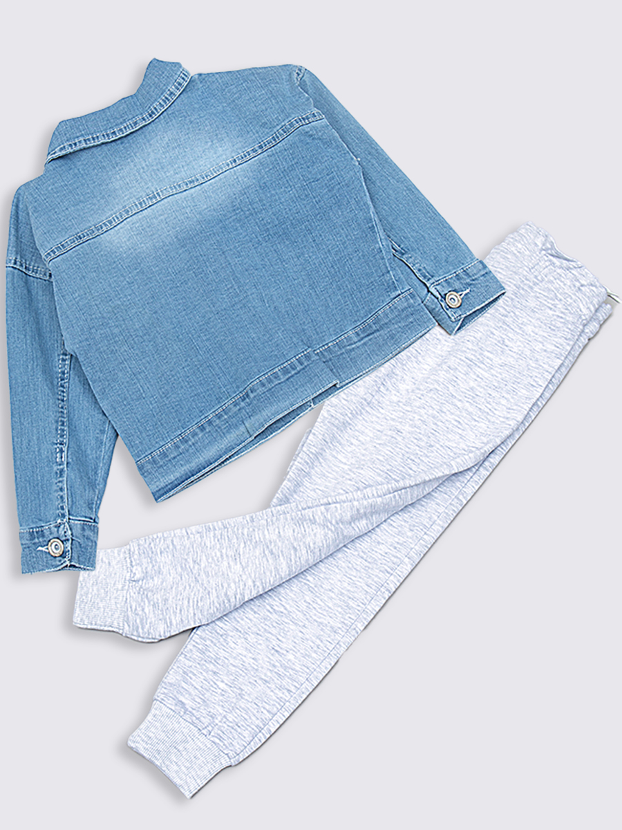 Комплект джинсовый  для девочки:куртка,брюки спортивные и свитшот, цвет: серый меланж