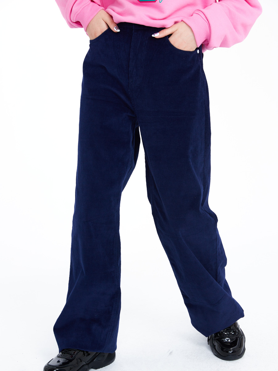 Вельветовые брюки для девочки, цвет: темно синий