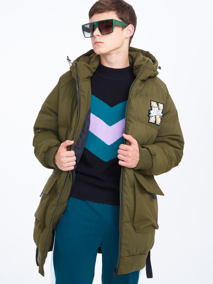 Куртка зимняя с капюшоном, цвет: хаки