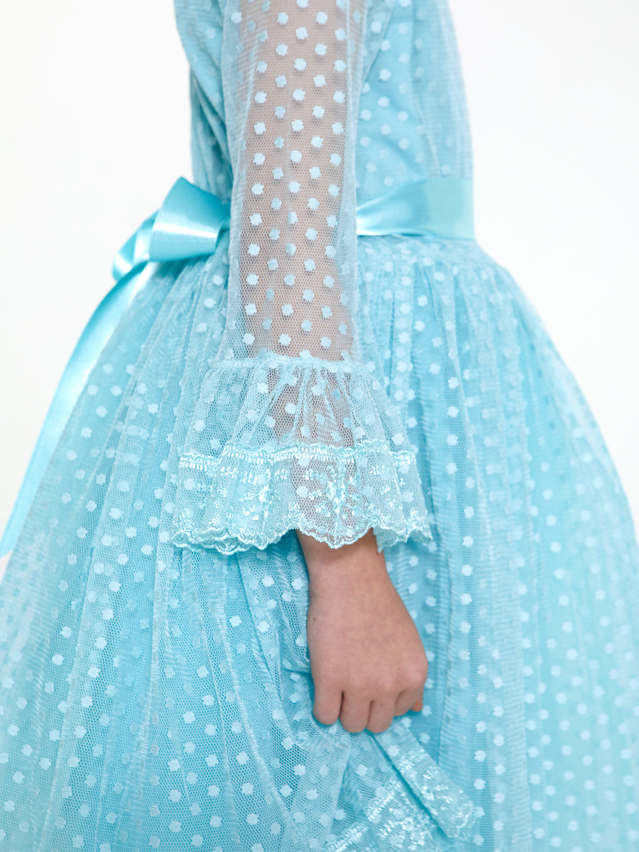 Платье для девочки, гипюр, длинный рукав, цвет: голубой