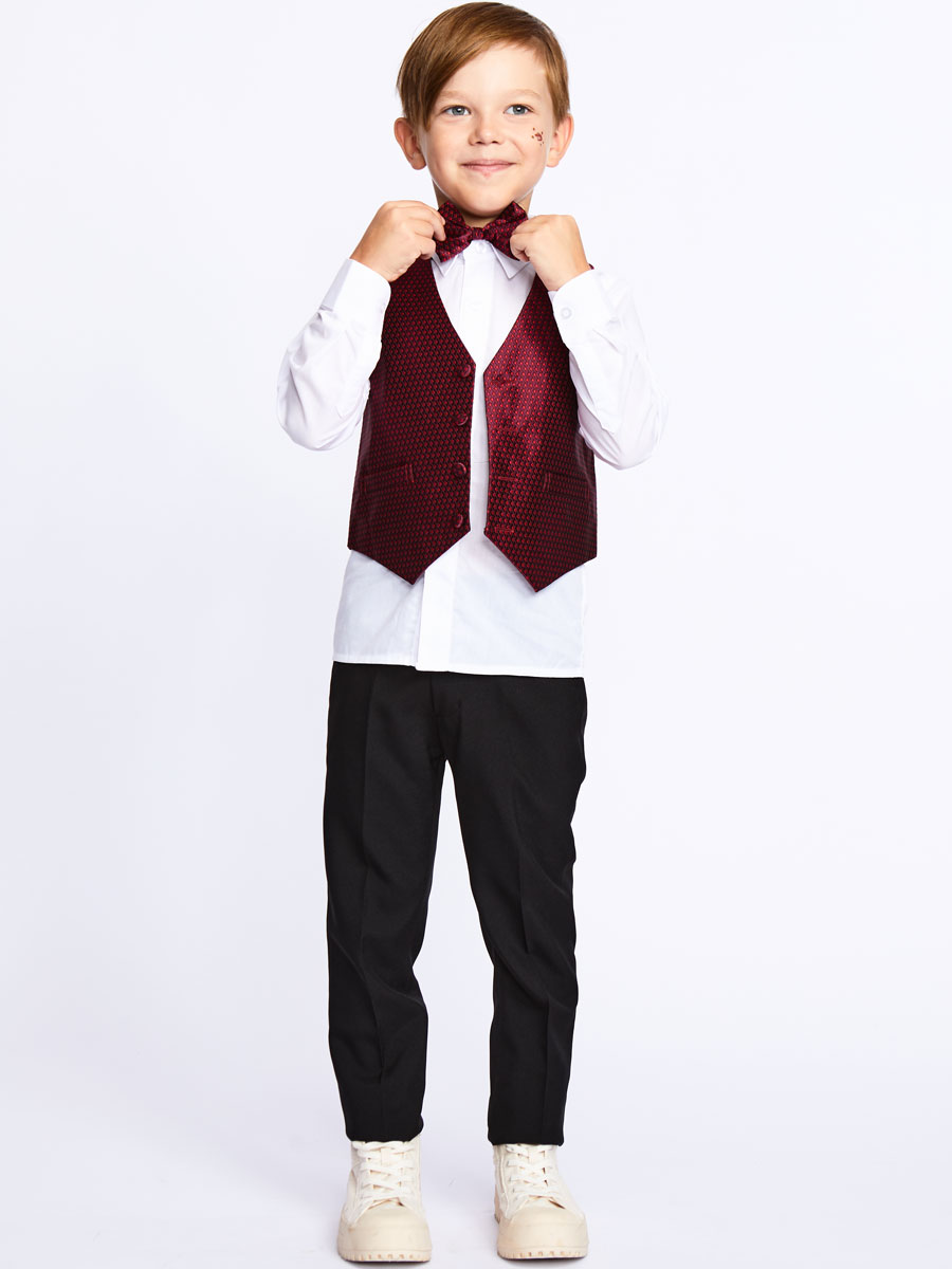 Костюм для мальчика: жилет,брюки,рубашка и бабочка, цвет: бордовый